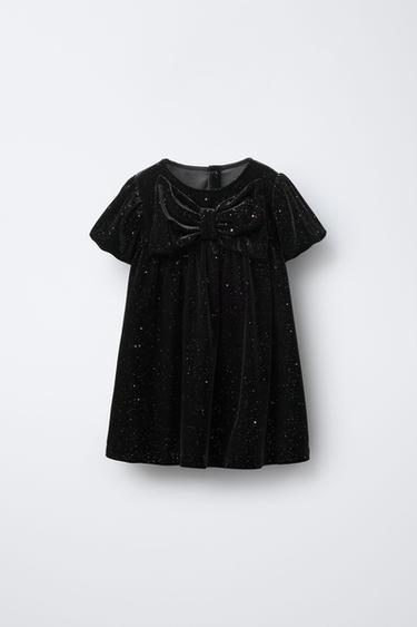 SPARKLY VELVET DRESS WITH BOW - Black by Zara - Image 0