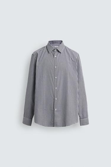 CAMISA REGULAR FIT CUADROS - Blanco de Zara