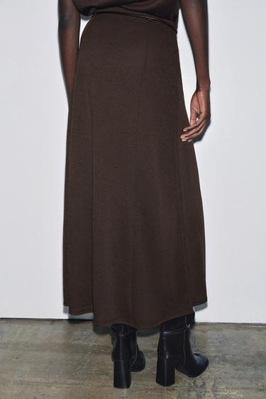 KNITTED CUT-OUT SKIRT WITH BELT - Brown by Zara - Image 2