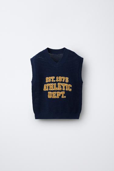 KNIT VEST WITH TEXTURED PATCHES - navy by Zara