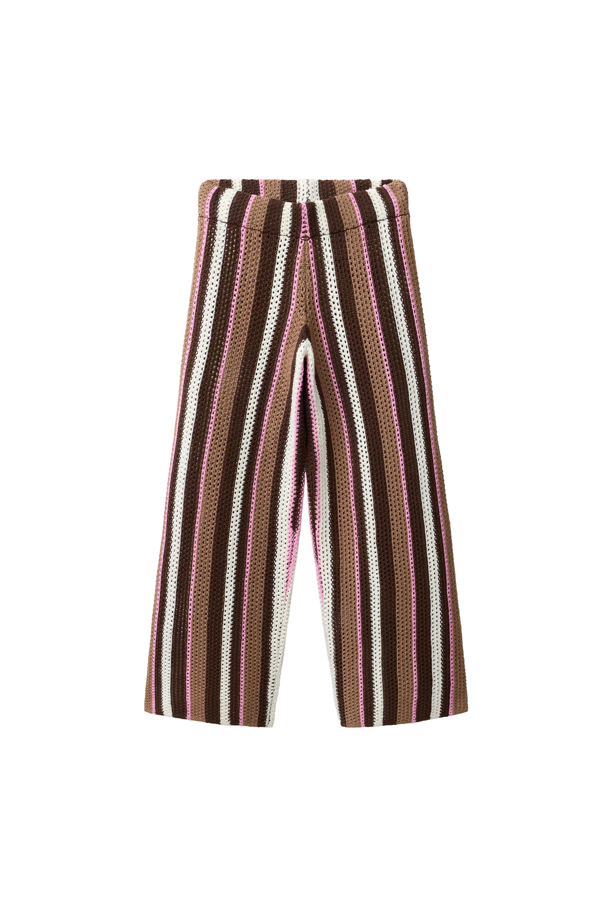 STRIPED KNIT PANTS - Khaki | ZARA United States