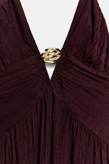 METALLIC DETAIL MIDI DRESS - Burgundy by Zara - Image 9