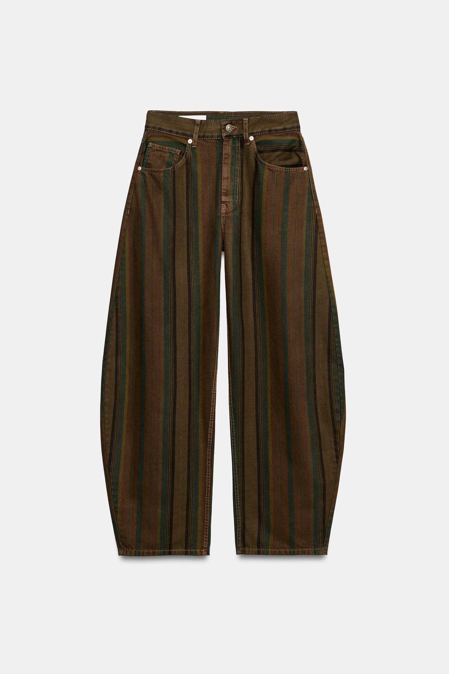 Женские джинсы Zara Trf Striped Mid-Rise Barrel, цвет: Полосатый — фото 7