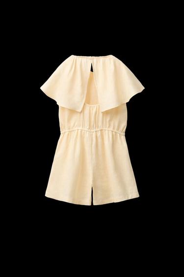Zara 100% LINEN SHORT RUFFLE JUMPSUIT - Light yellow