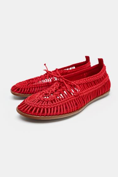 BRAIDED SHOES WITH LACES - Red by Zara - Image 3