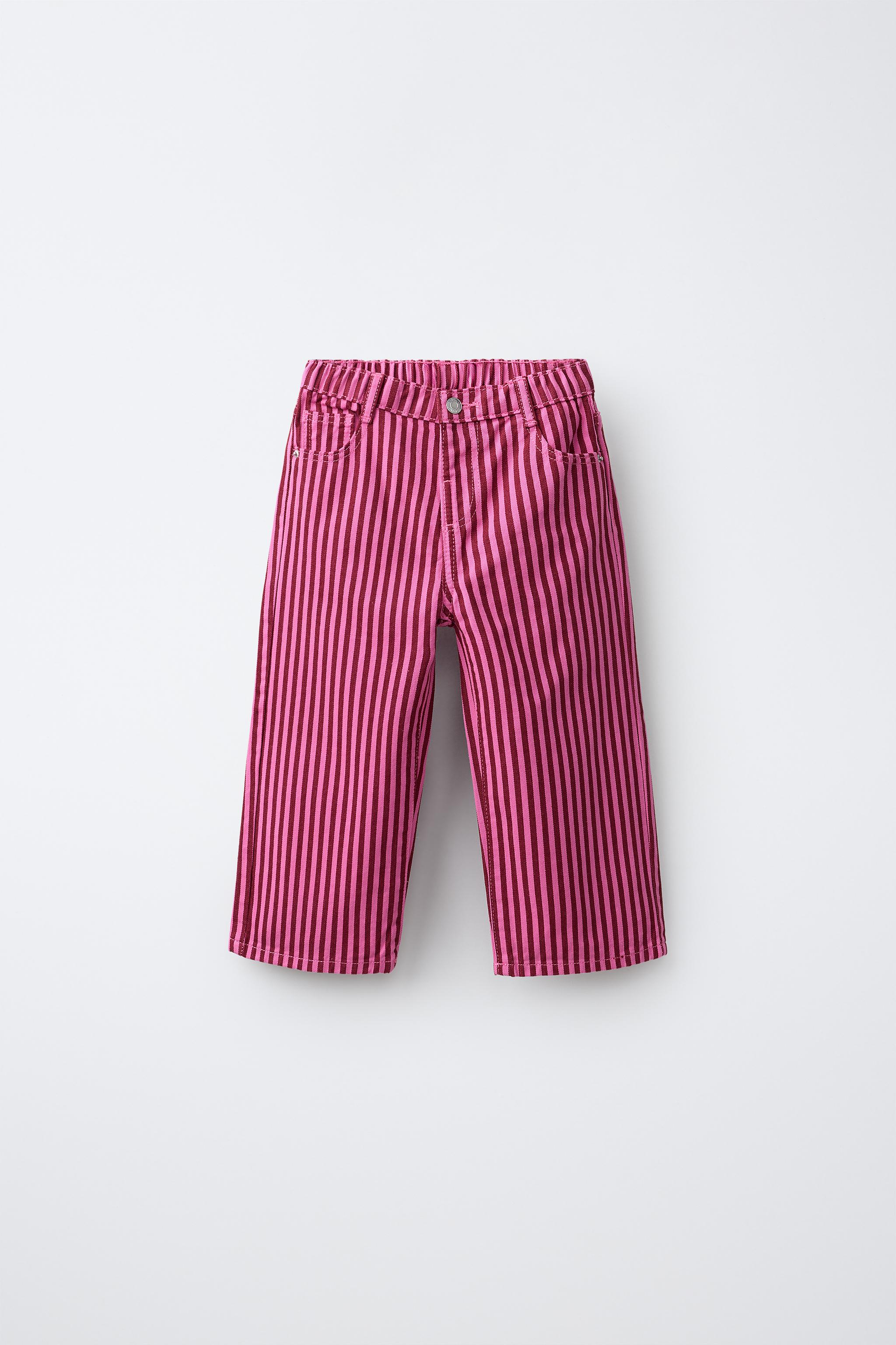 STRIPED CULOTTE JEANS — Pink