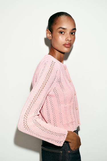 POINTELLE KNIT CARDIGAN - Pink by Zara - Image 3