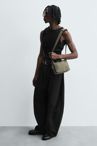 Zara NYLON FLAP CROSSBODY BAG - Khaki Green - Image 0