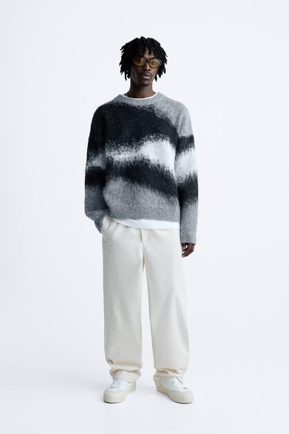 BRUSHED JACQUARD SWEATER - Gray | ZARA United States