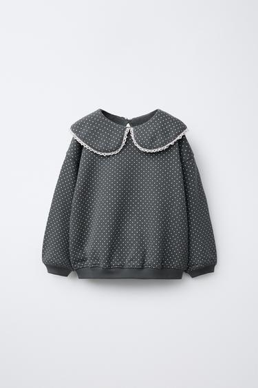 SUDADERA ESTAMPADA CUELLO BOBO PUNTILLA - Gris de Zara