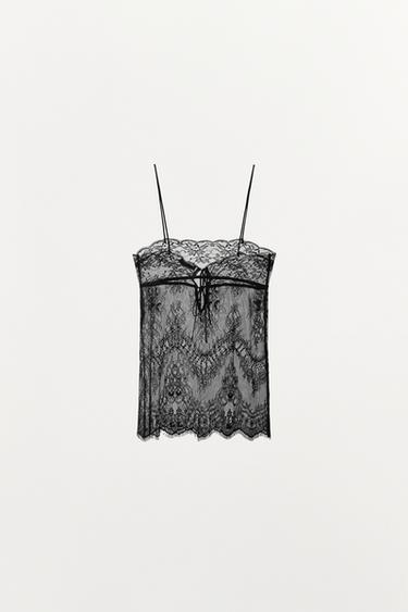 LACE STRAPPY TOP WITH TIES - Black by Zara - Image 7