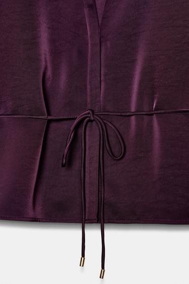 SATIN BLOUSE WITH THIN BELT - Burgundy by Zara - Image 7