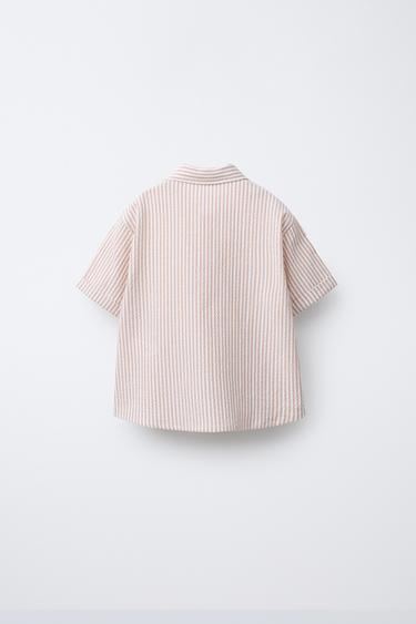 CHEMISE À RAYURES EN SEERSUCKER - Marron de Zara - Image 1