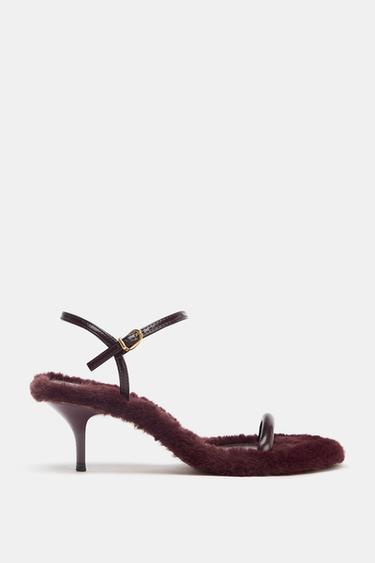 FAUX FUR SOLE HEELED SANDALS - Burgundy Red by Zara