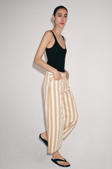 Zara ZW COLLECTION MID-RISE STRIPED CULOTTES - Mid-ecru
