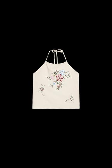 FLORAL EMBROIDERED HALTER TOP - Ecru by Zara
