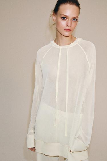 Zara SEMI-SHEER FLOWY SWEATSHIRT - Light yellow