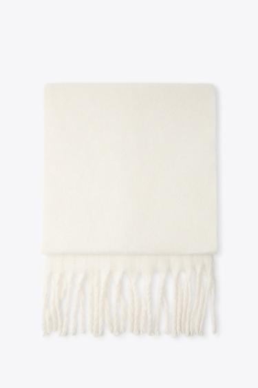 WIDE FRINGED SCARF - Ecru by Zara - Image 1
