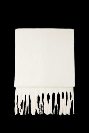 WIDE FRINGED SCARF - Ecru by Zara - Image 0