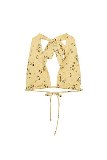 Zara MULTI-WAY HALTER BIKINI TOP - Yellow