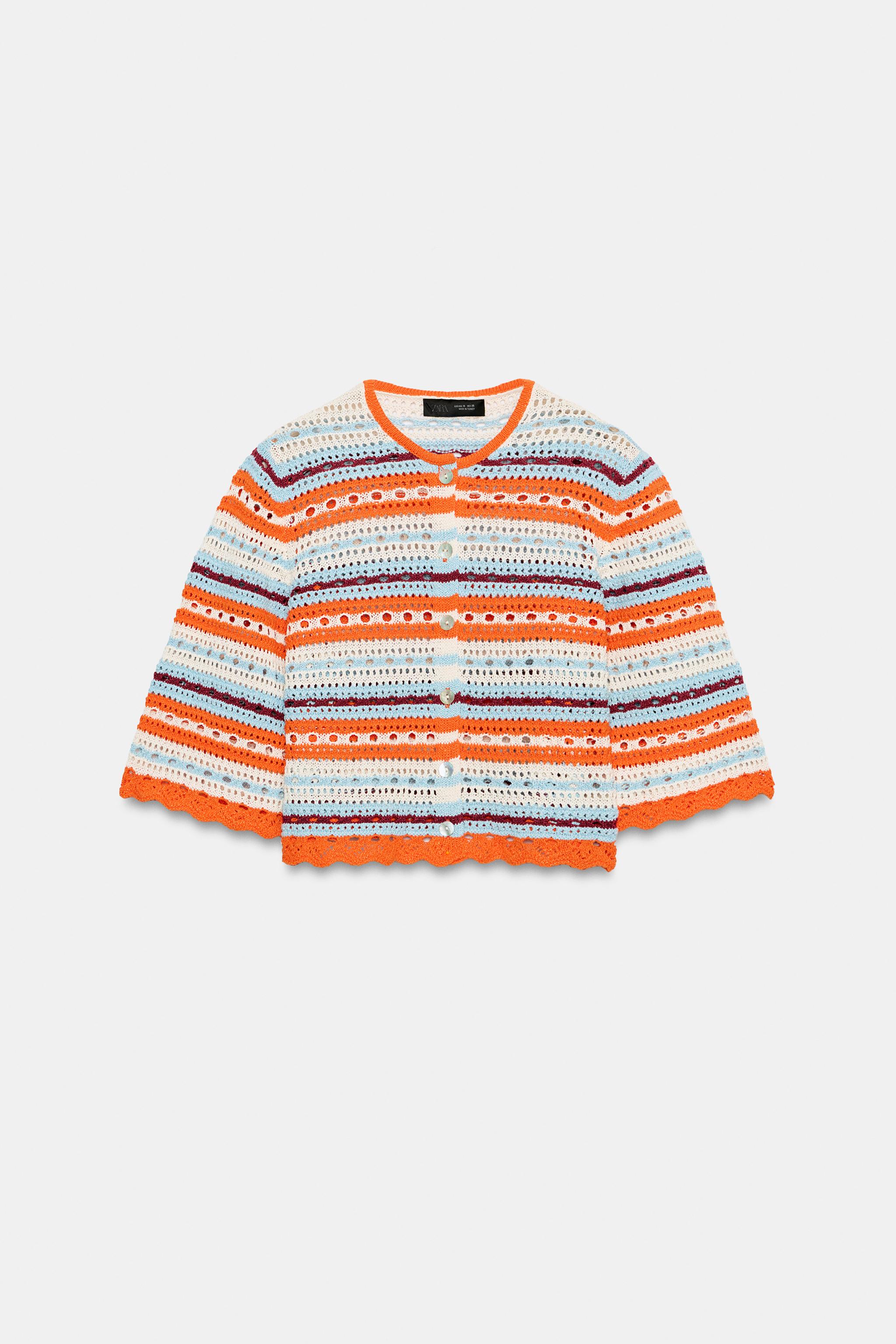 STRIPED POINTELLE CARDIGAN