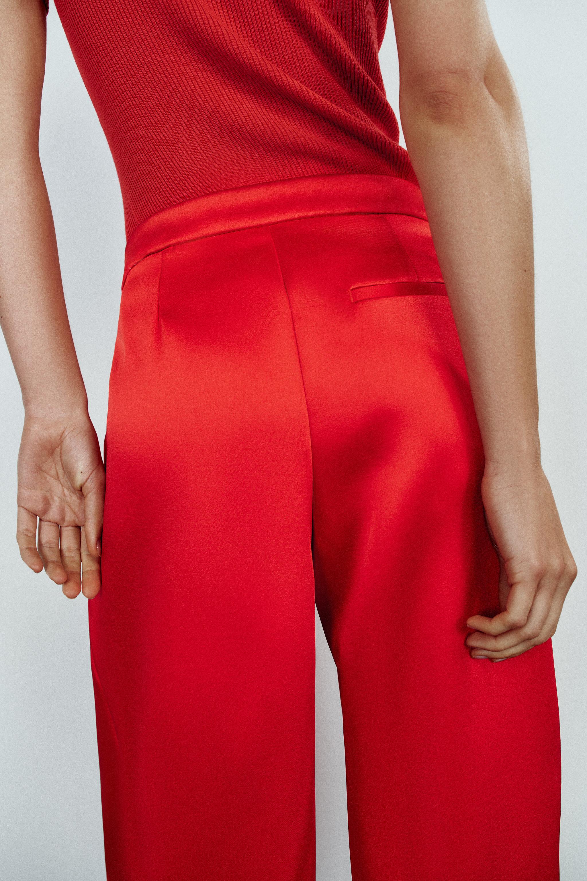 Zara Saten yüzeyli düğmeli paça pantolon görsel 7