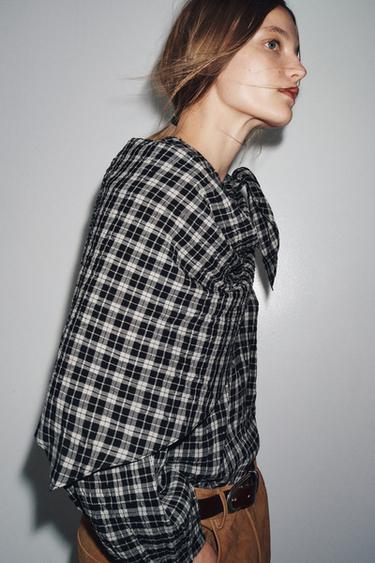 CHECK SHIRT WITH MULTIPOSITIONAL SCARF ZW COLLECTION - Mid-grey by Zara - Image 4