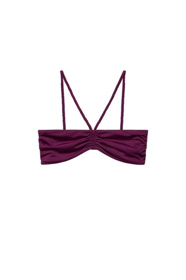 Zara BRAIDED STRAP BANDEAU BIKINI TOP - Eggplant