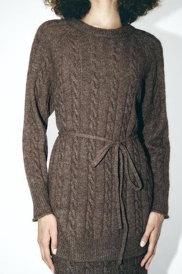 JERSEY LARGO PUNTO TRENZADO CON LANA - Marrón de Zara