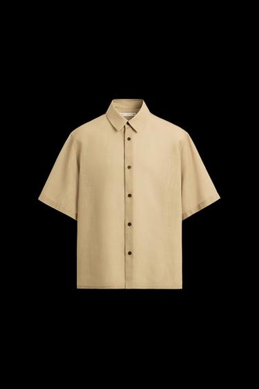 Zara CONTRAST PRINT SHIRT - Beige - Image 0