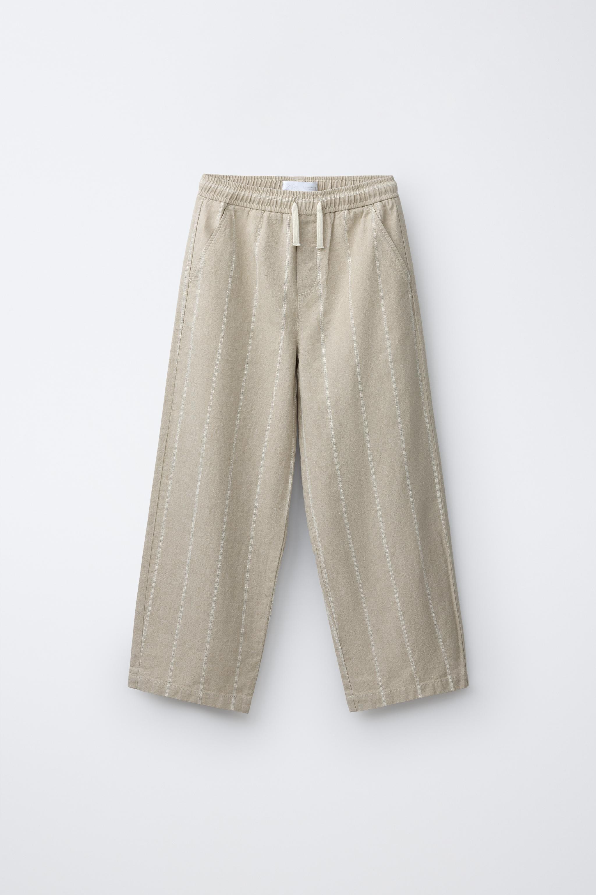 PANTALON RAYURES COTON LIN