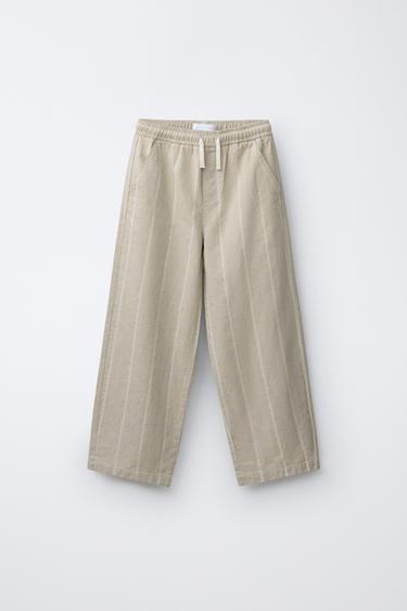 STRIPED COTTON LINEN TROUSERS - Light brown by Zara - Image 0
