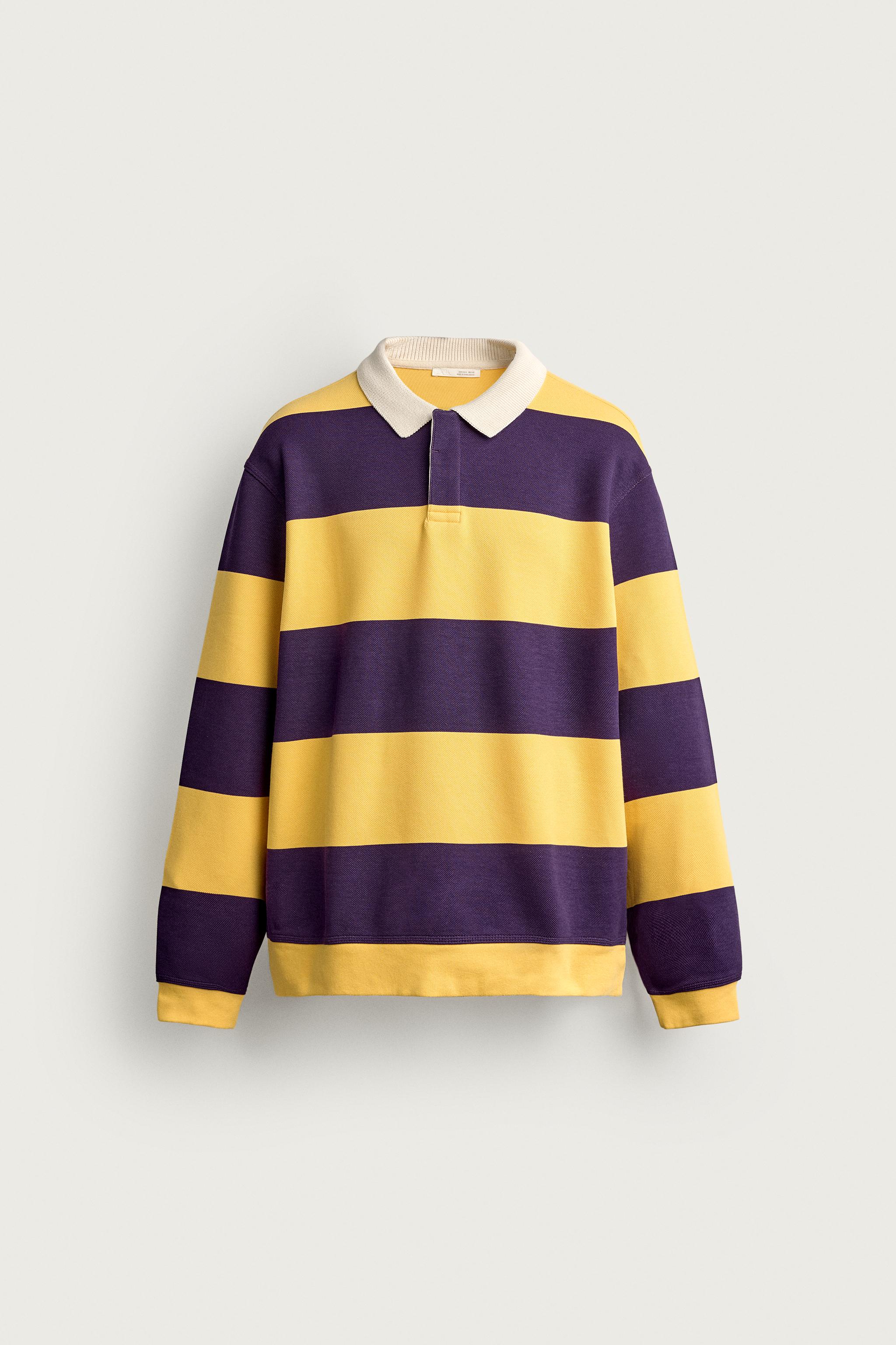RELAXED FIT STRIPED PIQUÉ POLO SHIRT — Yellow