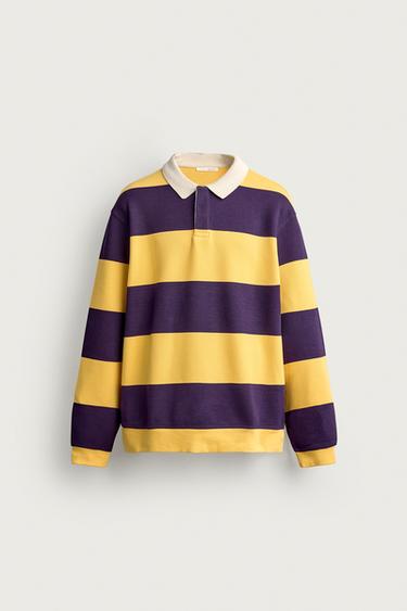 Zara RELAXED FIT STRIPED PIQUÉ POLO SHIRT - Yellow