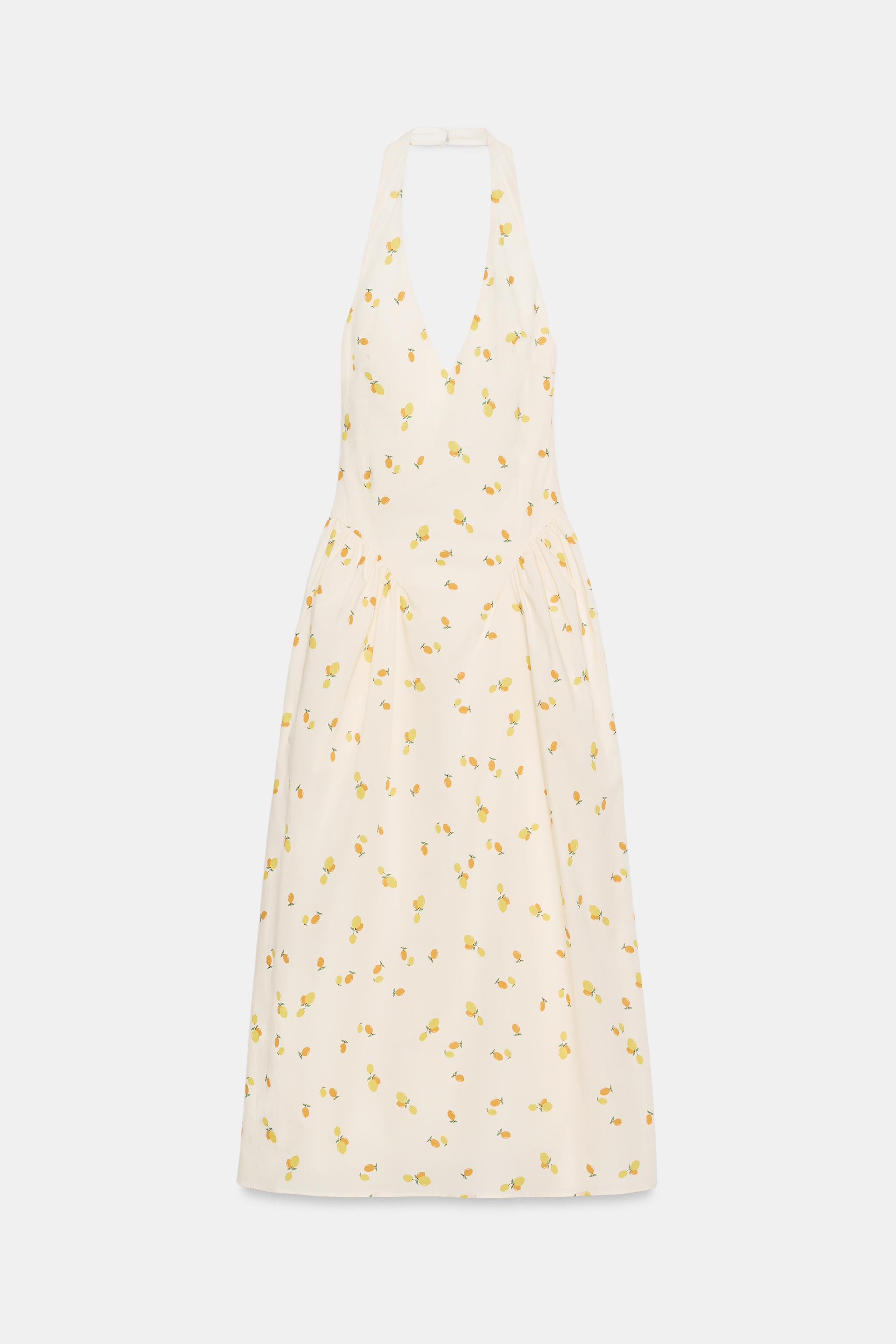 FLORAL POPLIN HALTER MIDI DRESS