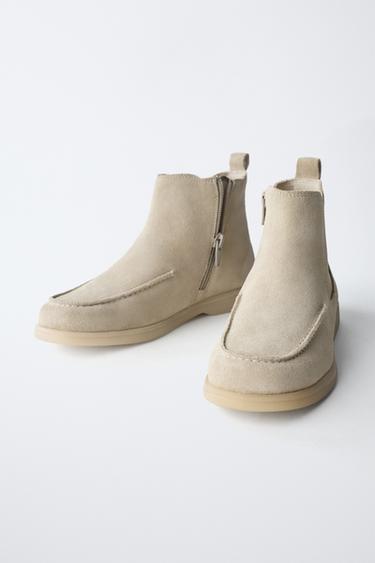 LEATHER DECK ANKLE BOOTS - Ecru White by Zara - Image 2