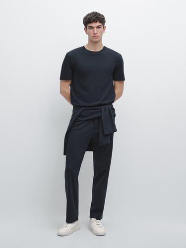 Zara Straight-leg cotton blend trousers - Navy blue - Image 0