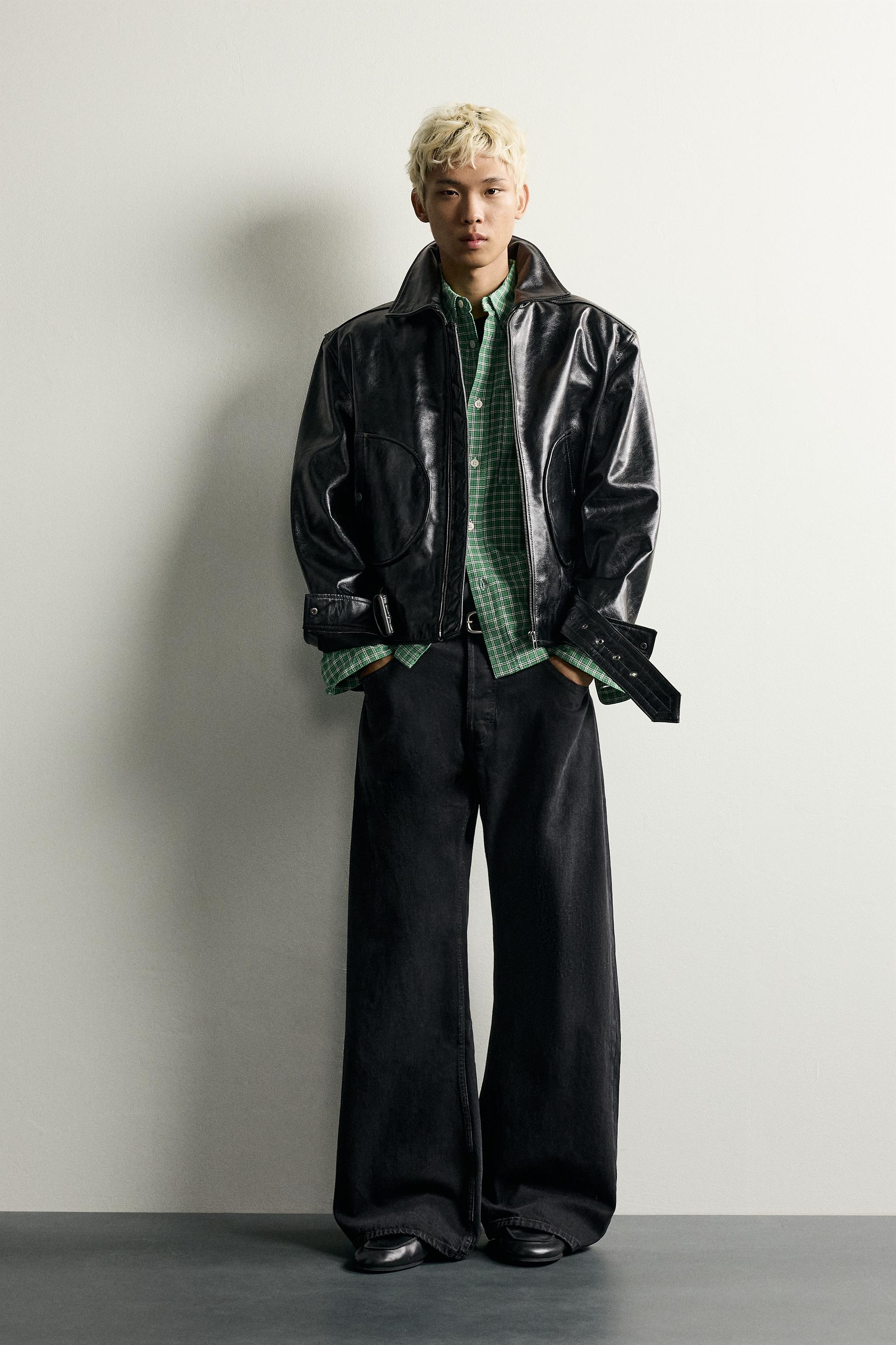 レザー クロップドフィットジャケット - ブラック | ZARA Japan / 日本
