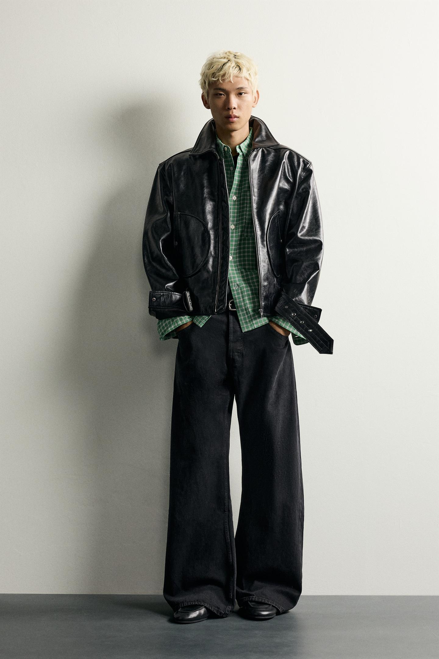 Мужская куртка Zara Cropped Leather, цвет: Чёрный — фото 1