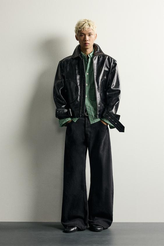 Zara CROPPED LEATHER JACKET - Black - Image 0