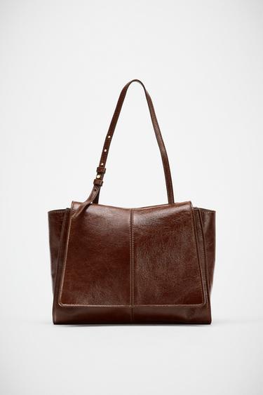 MINI TOTE BAG DE COURO COM BOLSO DUPLO - Marrom da Zara