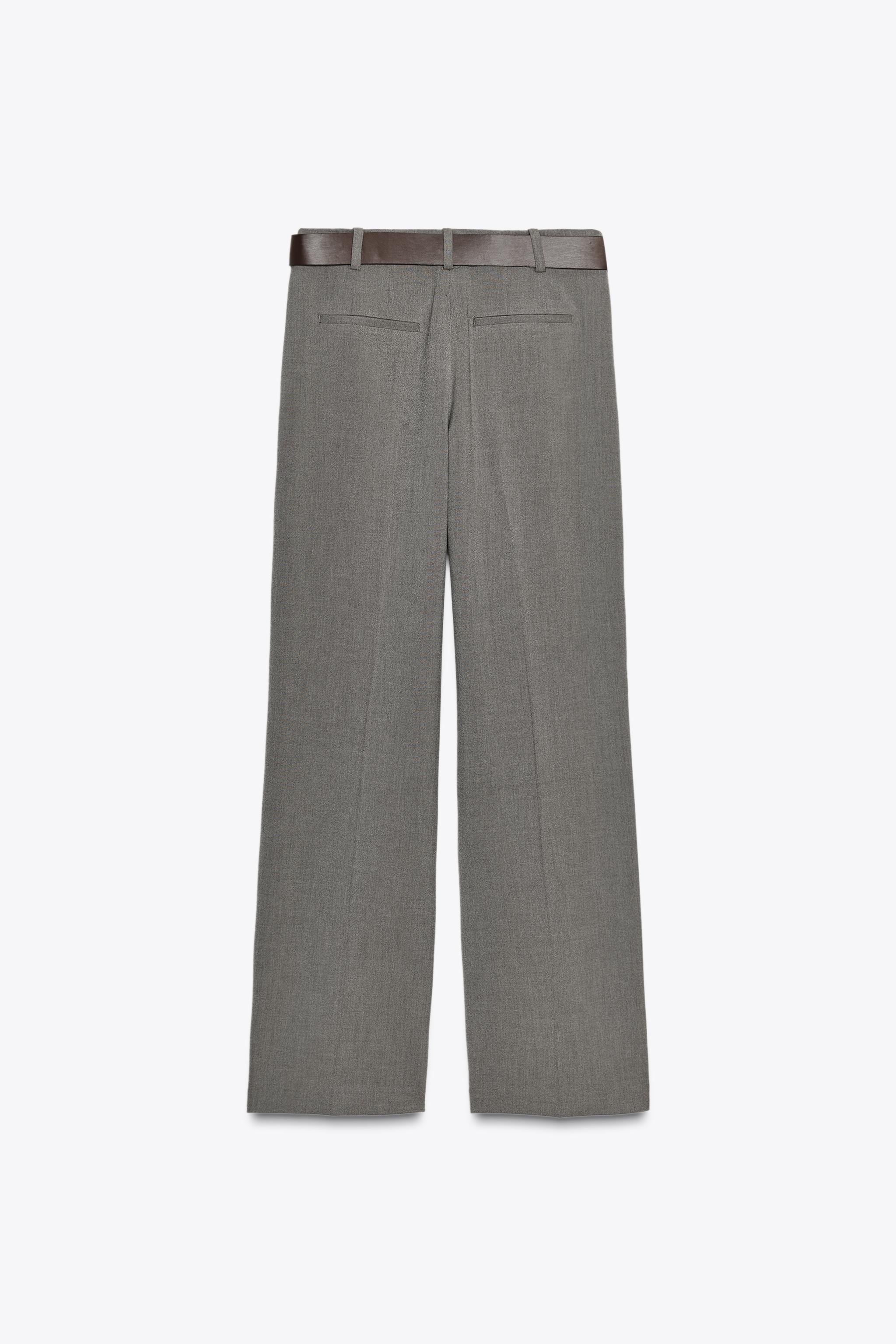 STRAIGHT LEG BELTED PANTS - Gray / Tan | ZARA Canada