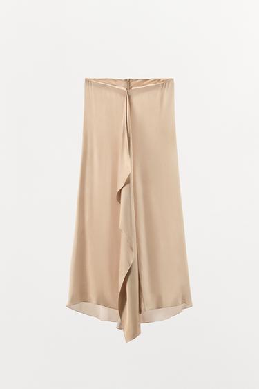 ASYMMETRIC SATIN-FINISH LONG SKIRT - Light beige by Zara - Image 0