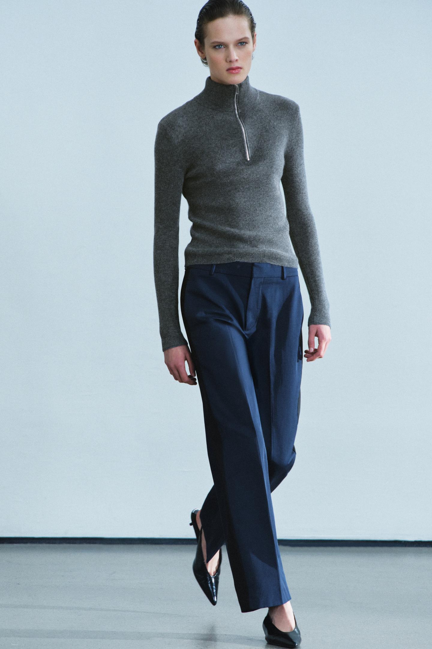 Женские брюки Zara ZW Collection Contrast Band, цвет: Тёмно-синий — фото 4