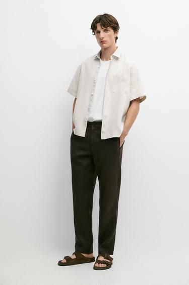 Zara Tapered fit linen pants - Green - Image 0