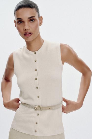 WAISTCOAT WITH BELT - Ecru by Zara