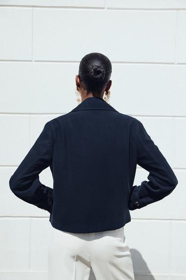 DOUBLE-BREASTED SHORT JACKET - Navy blue by Zara - Image 4