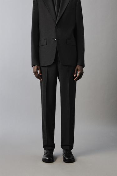 TEXTURED CHECK SUIT TROUSERS - Anthracite Grey by Zara