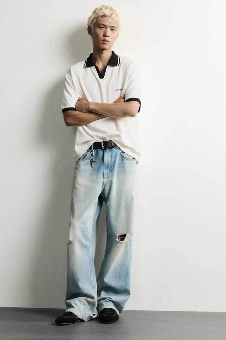 RELAXED FIT TEXTURED EMBROIDERED POLO SHIRT