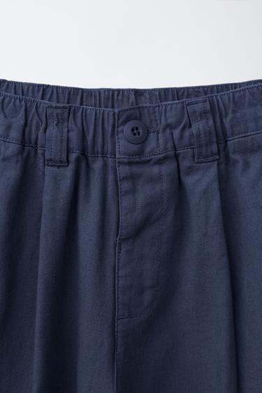 PANTALON DROIT EN COTON ET LIN - Bleu de Zara - Image 2